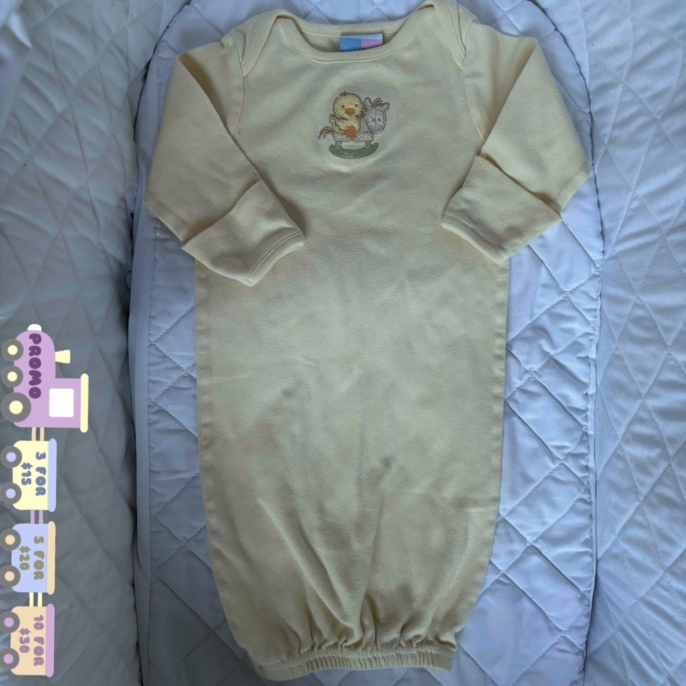 🐣 0-3M Just Born Baby Sleep Gown Sleeper Sack Embroidered Cotton Mittens Pastel